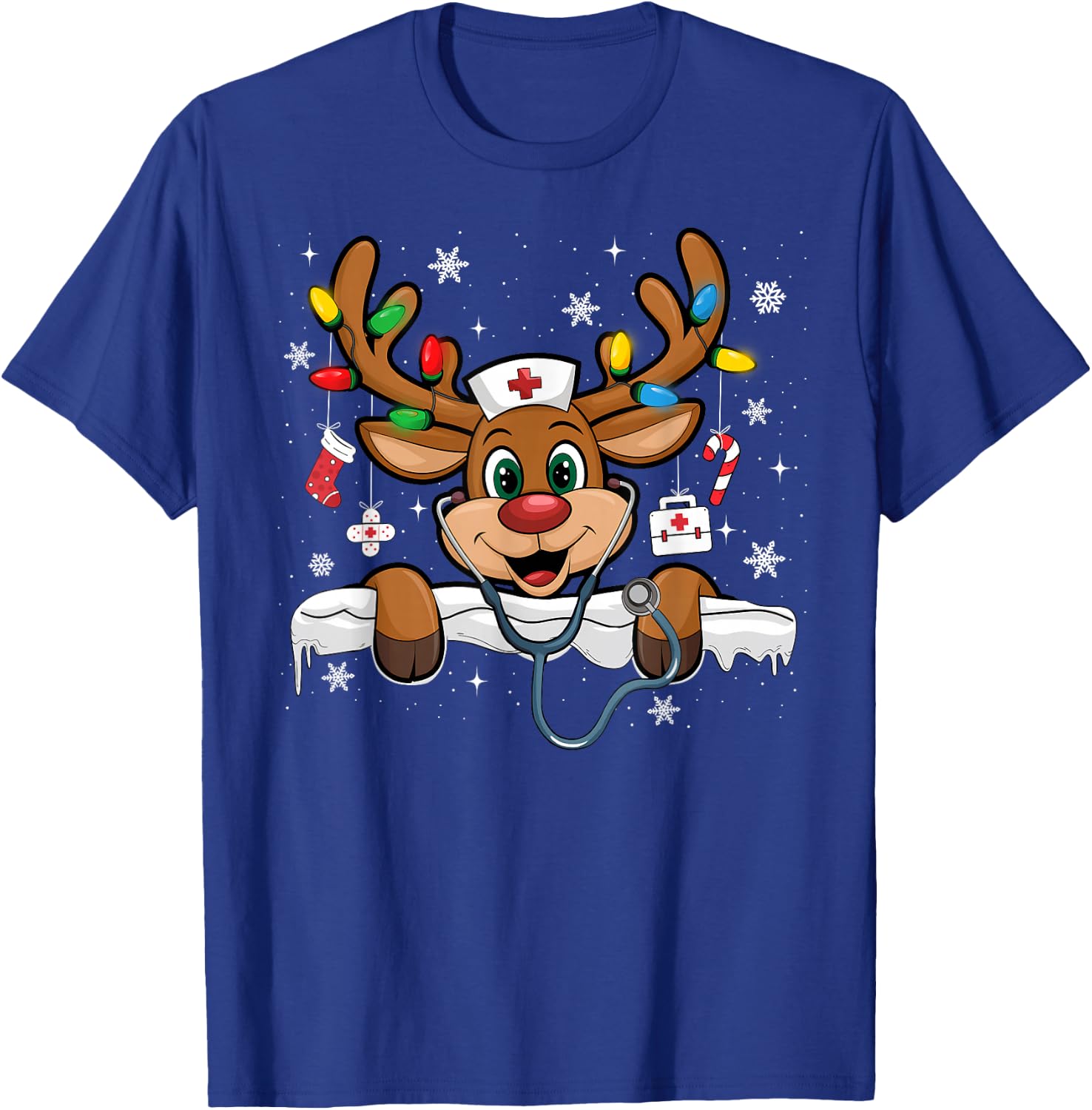 Nurse Christmas Reindeer Nursing NICU RN LPN Scrub T-Shirt - T-Shirt | Royal