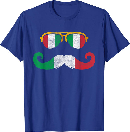 Italian Flag Sunglasses Moustache Italian Flags T-Shirt - T-Shirt | Royal