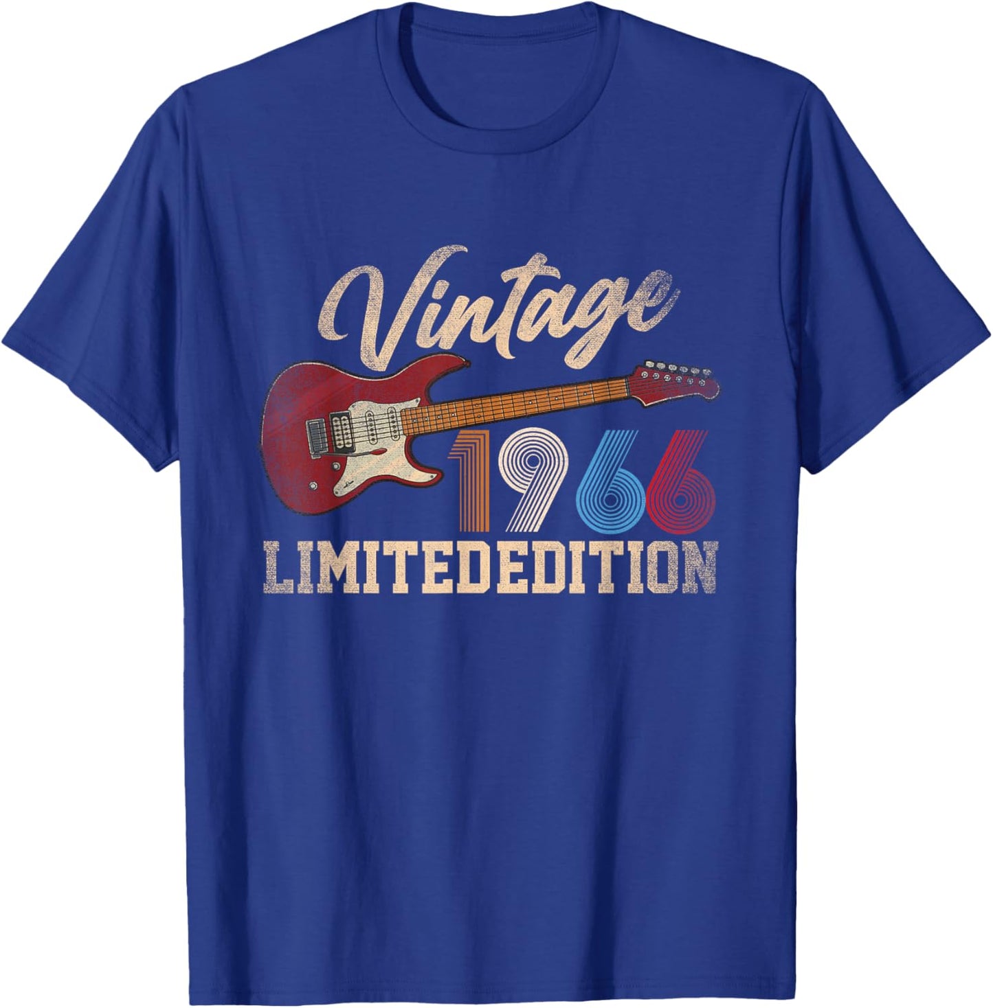 60 Years Old Gifts Vintage 1966 60th Birthday Guitar Lover T-Shirt - T-Shirt | Royal