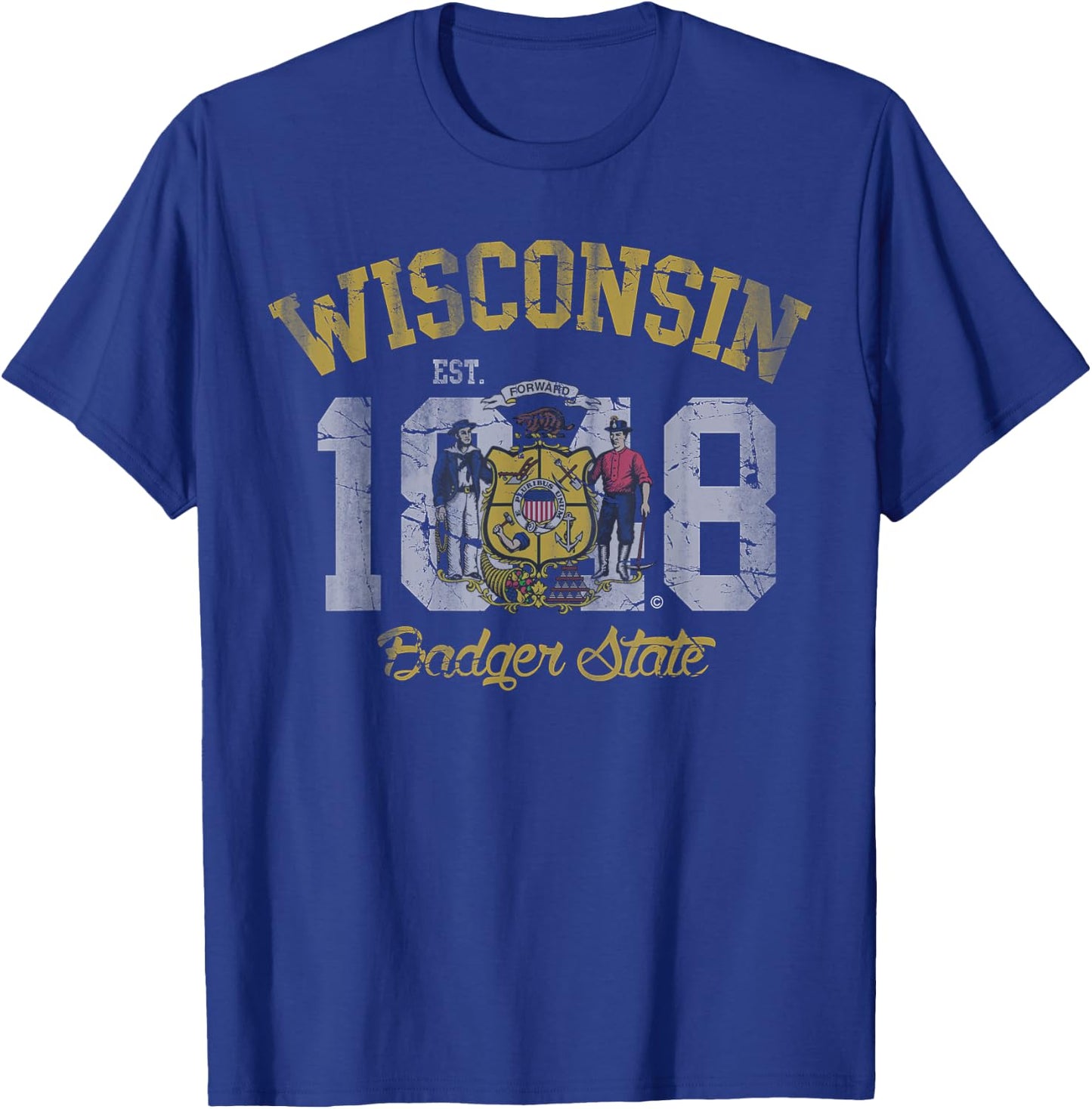 Wisconsin Badger State Flag Vintage Fade T-Shirt - T-Shirt | Royal