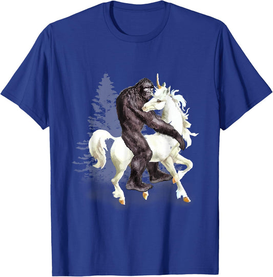 Bigfoot Sasquatch Riding Unicorn Funny Cute Gift T-Shirt - T-Shirt | Royal