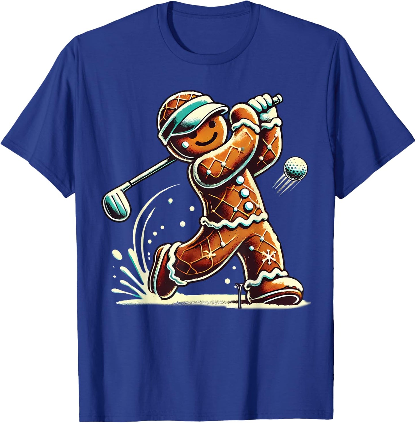 Gingerbread Playing Golf ball Christmas Golf lover Xmas T-Shirt - T-Shirt | Royal