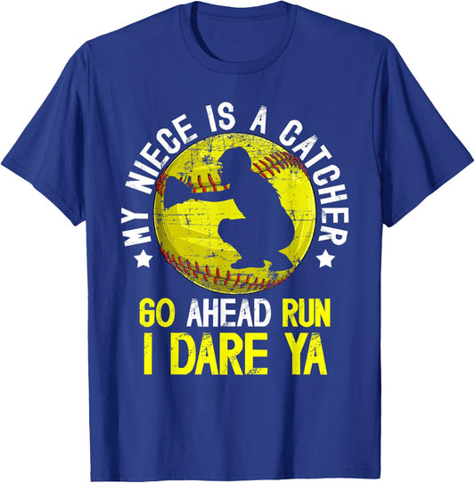 My Niece is A Softball Catcher Aunt Softball Catcher Auntie T-Shirt - T-Shirt | Royal