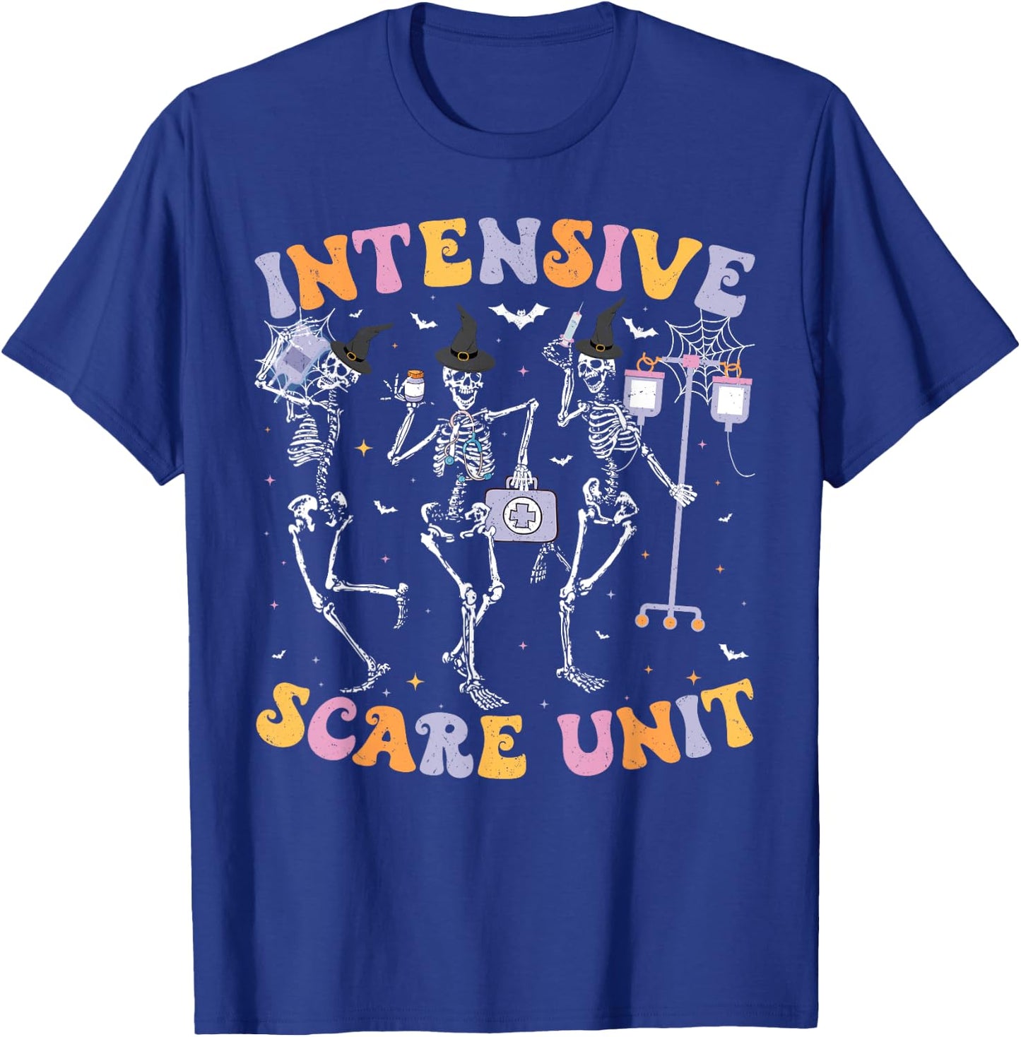 Halloween Intensive Care Scare Unit Skeleton ICU Nursing T-Shirt - T-Shirt | Royal