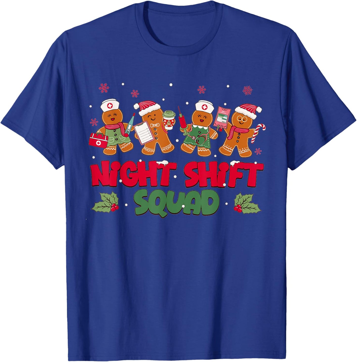 Nurse Christmas Night Shift Squad Gingerbread RN ER ED T-Shirt - T-Shirt | Royal