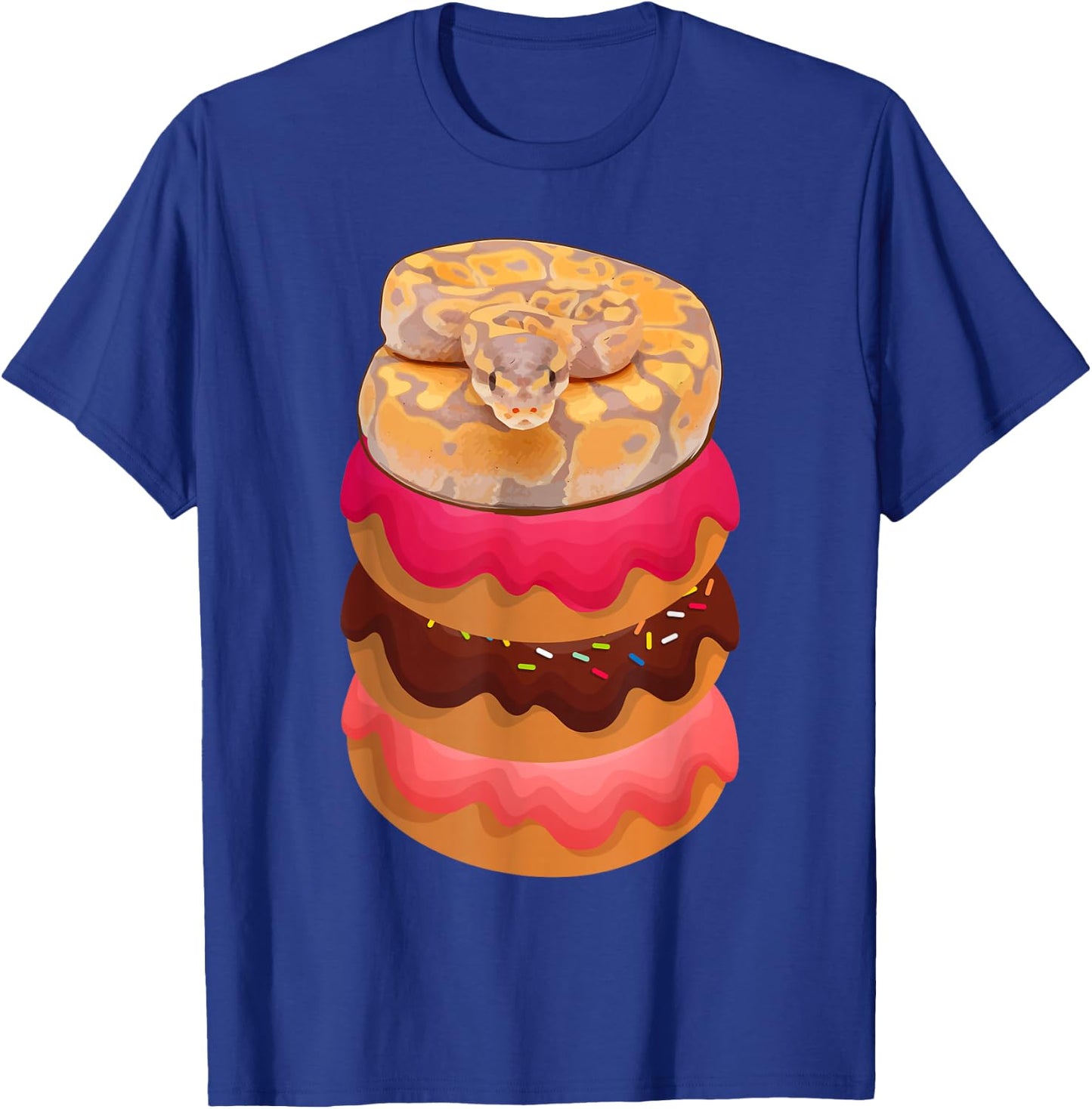 Ball Python Snake Reptile on Doughnuts Donuts Herpetologists T-Shirt - T-Shirt | Royal