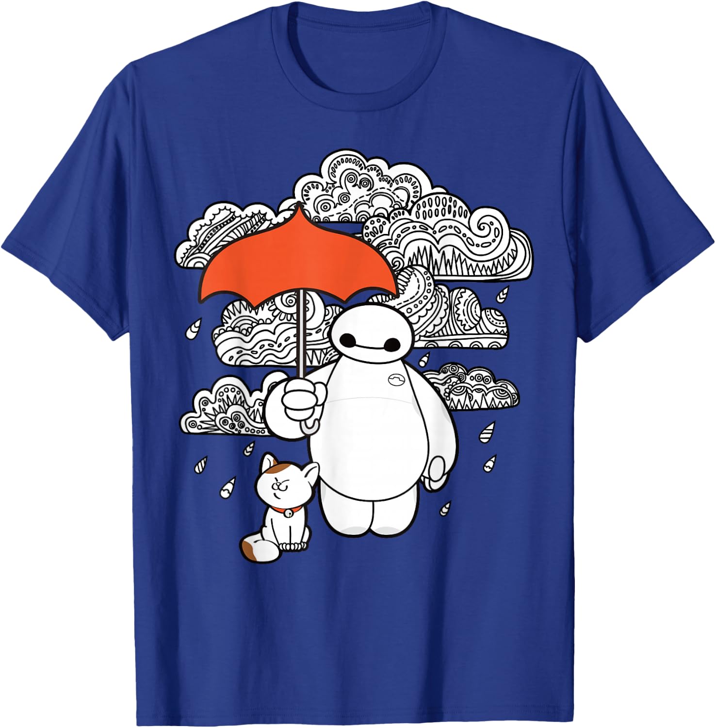Disney Big Hero 6 Baymax Patterned Rain Clouds Portrait T-Shirt - T-Shirt | Royal