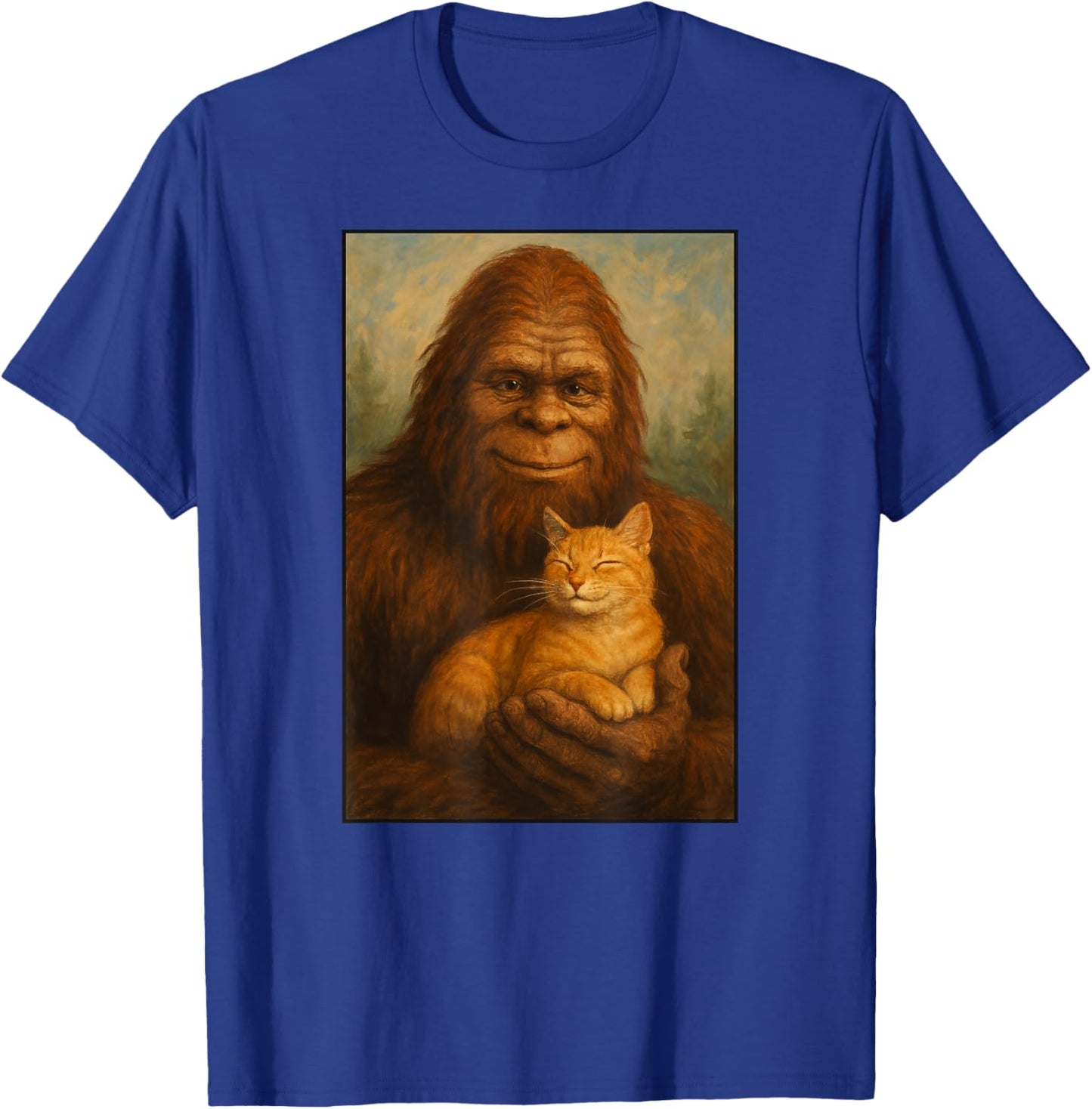 Bigfoot Orange Cat Painting Art Sasquatch Men Women Kids T-Shirt - T-Shirt | Royal