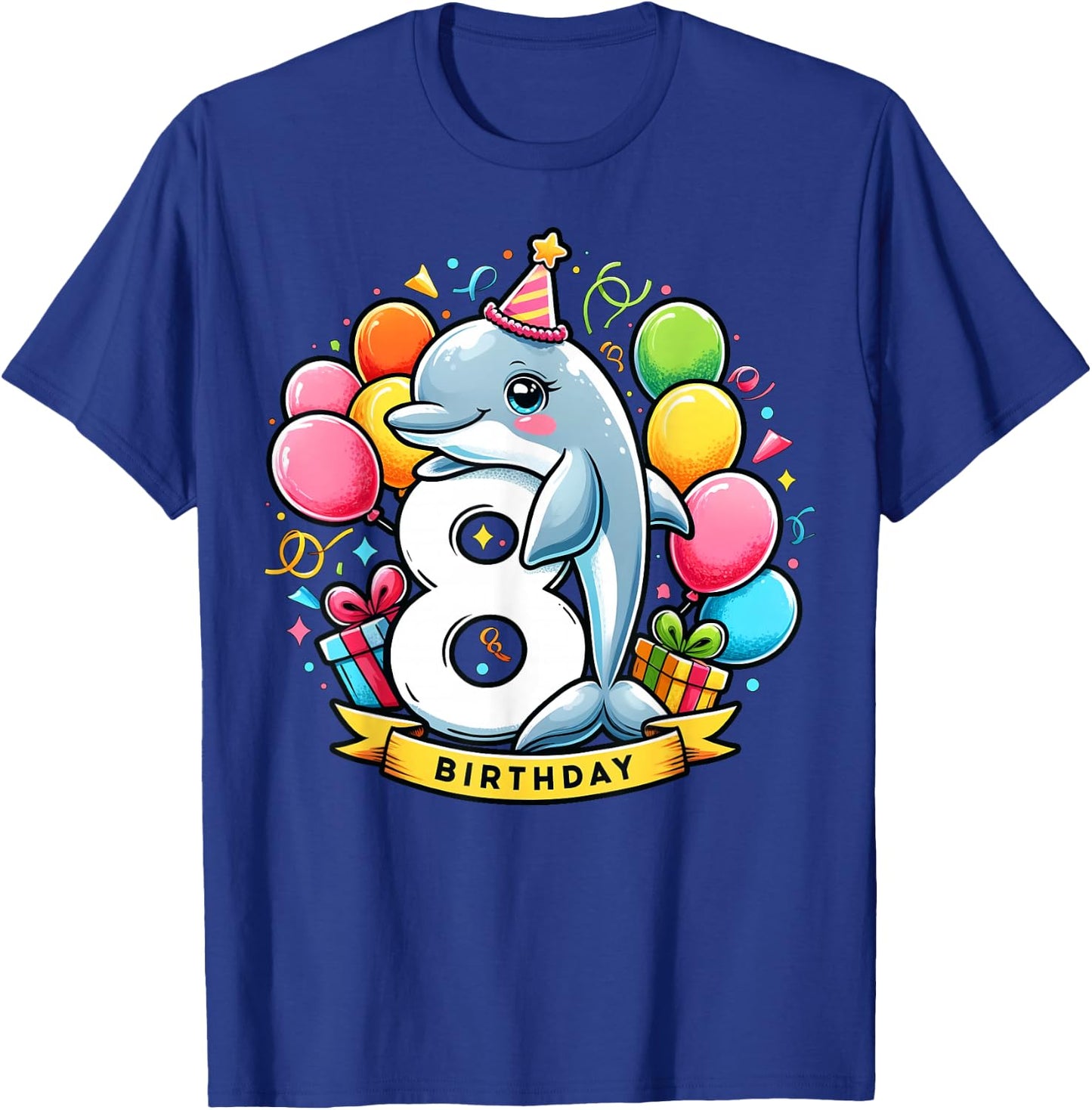 Dolphin 8th birthday boy girl 8 years old eight Dolphin T-Shirt - T-Shirt | Royal