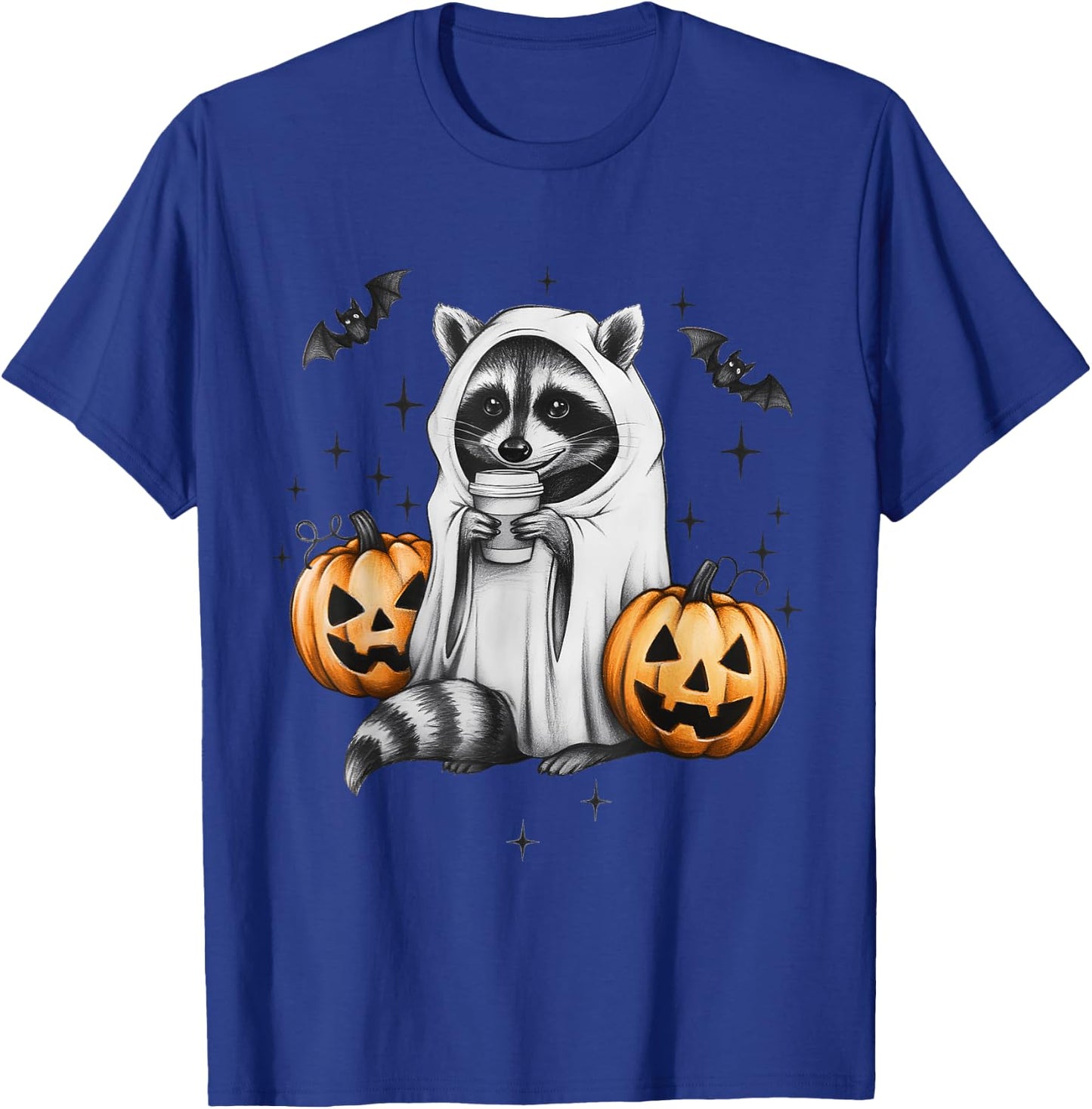 Cute Ghost Raccoon Pumpkin Halloween Raccoon T-Shirt - T-Shirt | Royal