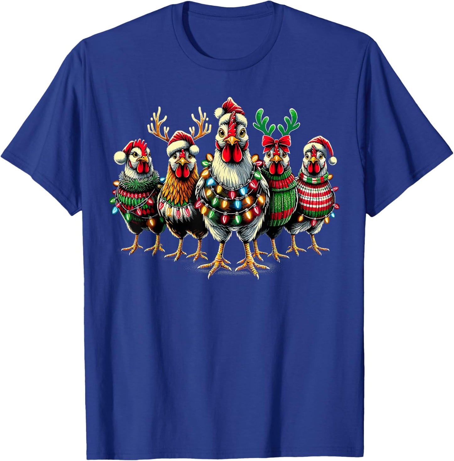 Christmas Chicken Lights Farm Xmas T-Shirt - T-Shirt | Royal