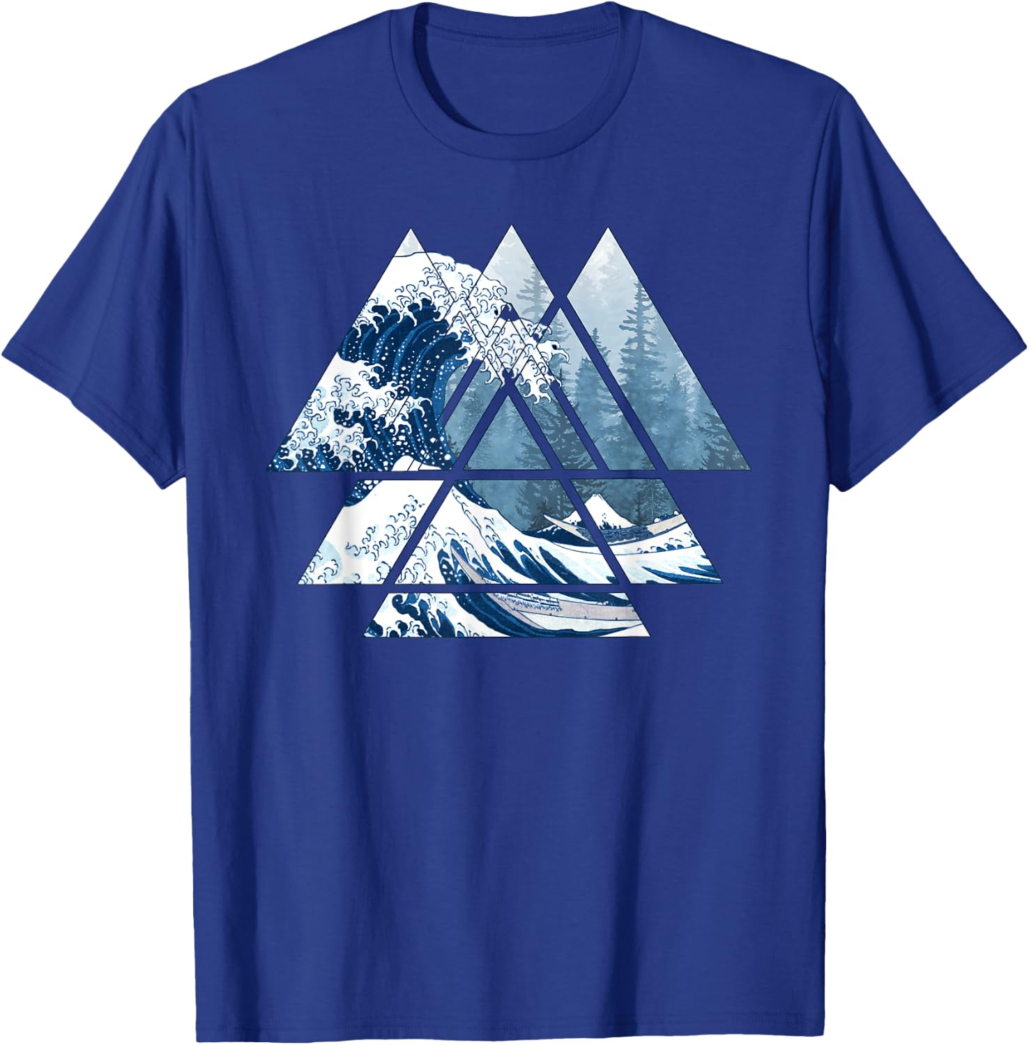The Great Sacred Geometry Triangles - Misty Forest Wave T-Shirt - T-Shirt | Royal