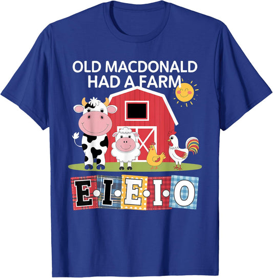 Old MacDonald Had a Farm E-I-E-I-O Boy Toddler Kids Birthday T-Shirt - T-Shirt | Royal