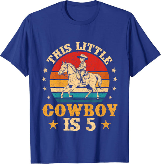 Kids 5th Birthday Cowboy 5 Year Old Boy Western Rodeo Horse Rider T-Shirt - T-Shirt | Royal