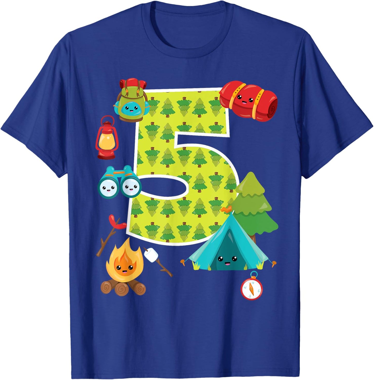Camping Backyard Sleepover 5 Year Old 5th Birthday Party T-Shirt - T-Shirt | Royal