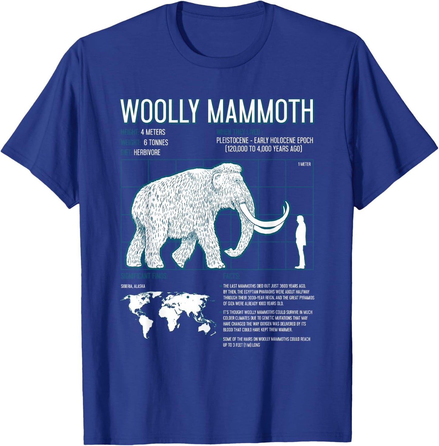 Woolly Mammoth Shirt Facts Extinct Animals Vintage Gifts T-Shirt - T-Shirt | Royal