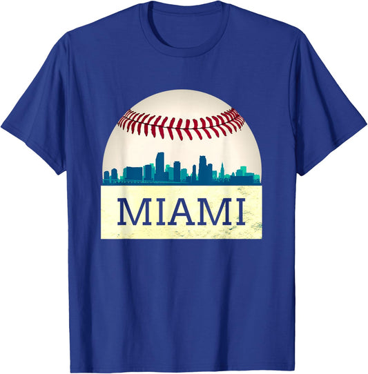Miami Baseball Dress Cool Marlin Skyline on Giant Ball T-Shirt - T-Shirt | Royal