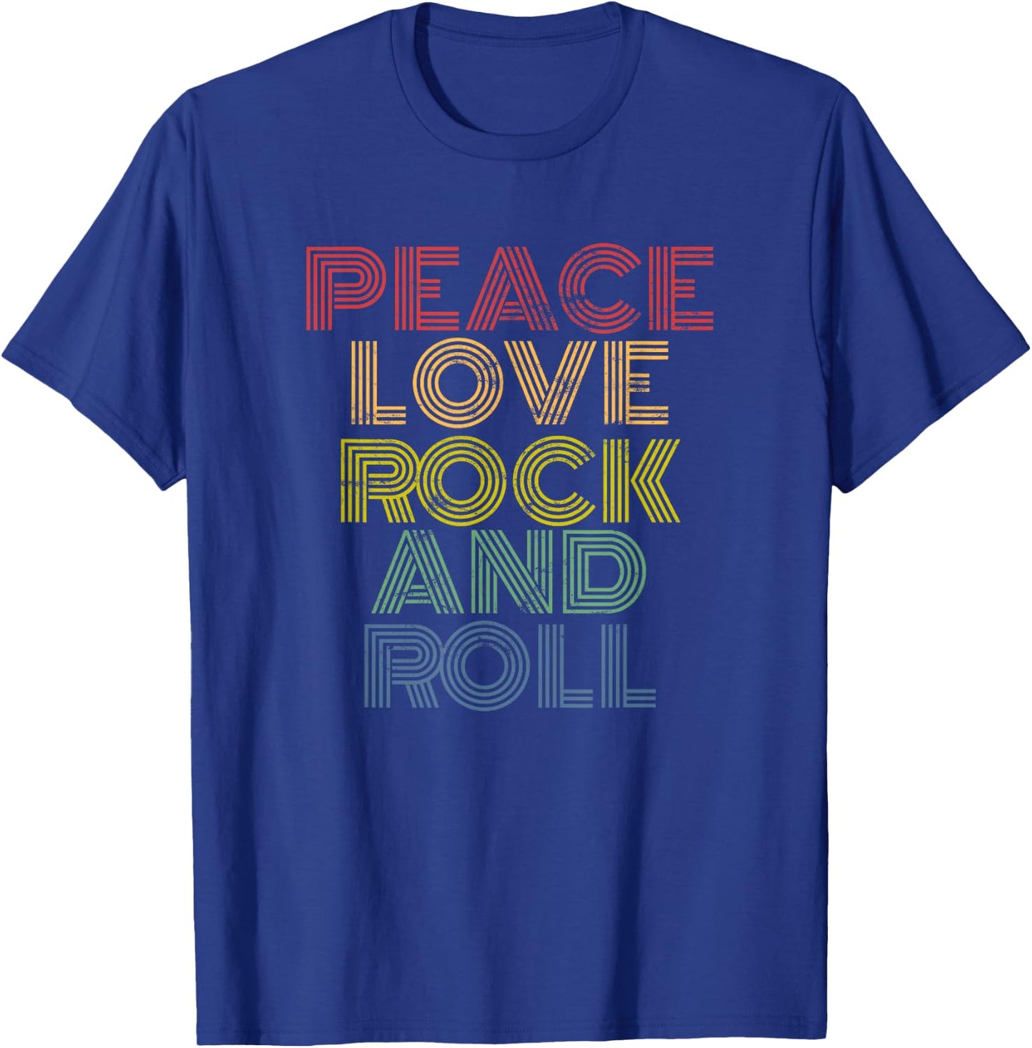 Peace Love Rock'n'Roll Distressed Rock Concert T-Shirt - T-Shirt | Royal