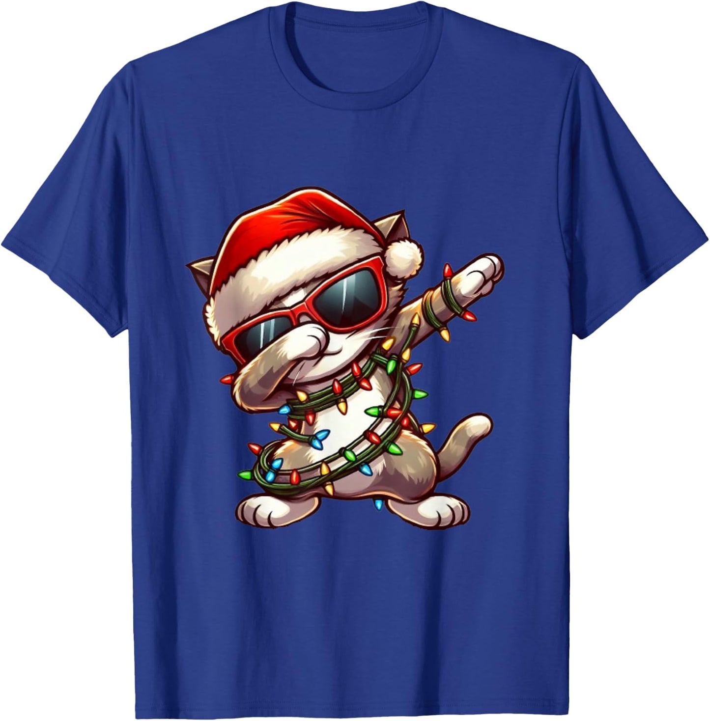 Funny Christmas Cat Dabbing Cute Meowy Xmas Men Women Cat T-Shirt - T-Shirt | Royal