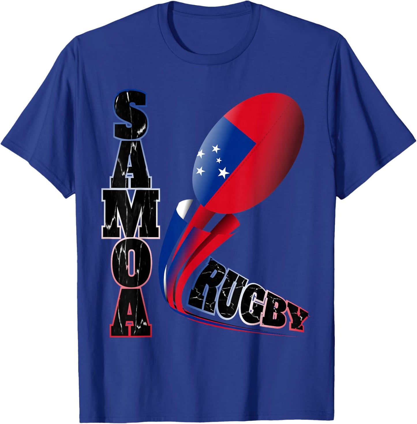 Samoa Rugby Fan Distressed Marbled Text Graphic T-Shirt - T-Shirt | Royal