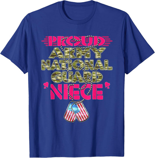 Proud Army National Guard Niece Dog Tags US Military Family Men Women Kids T-Shirt - T-Shirt | Royal
