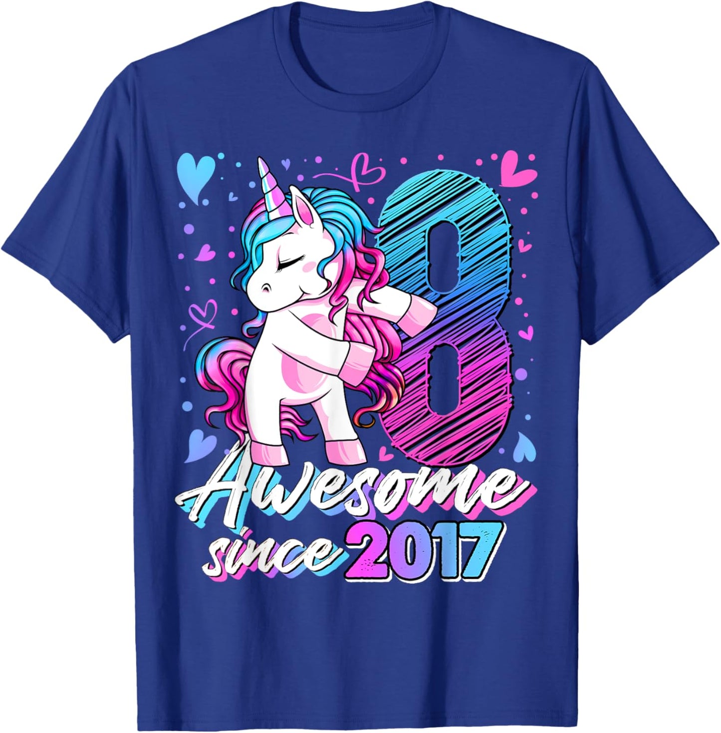 8 Year Old Unicorn Gifts For Girls 8th Birthday Girl Party T-Shirt - T-Shirt | Royal