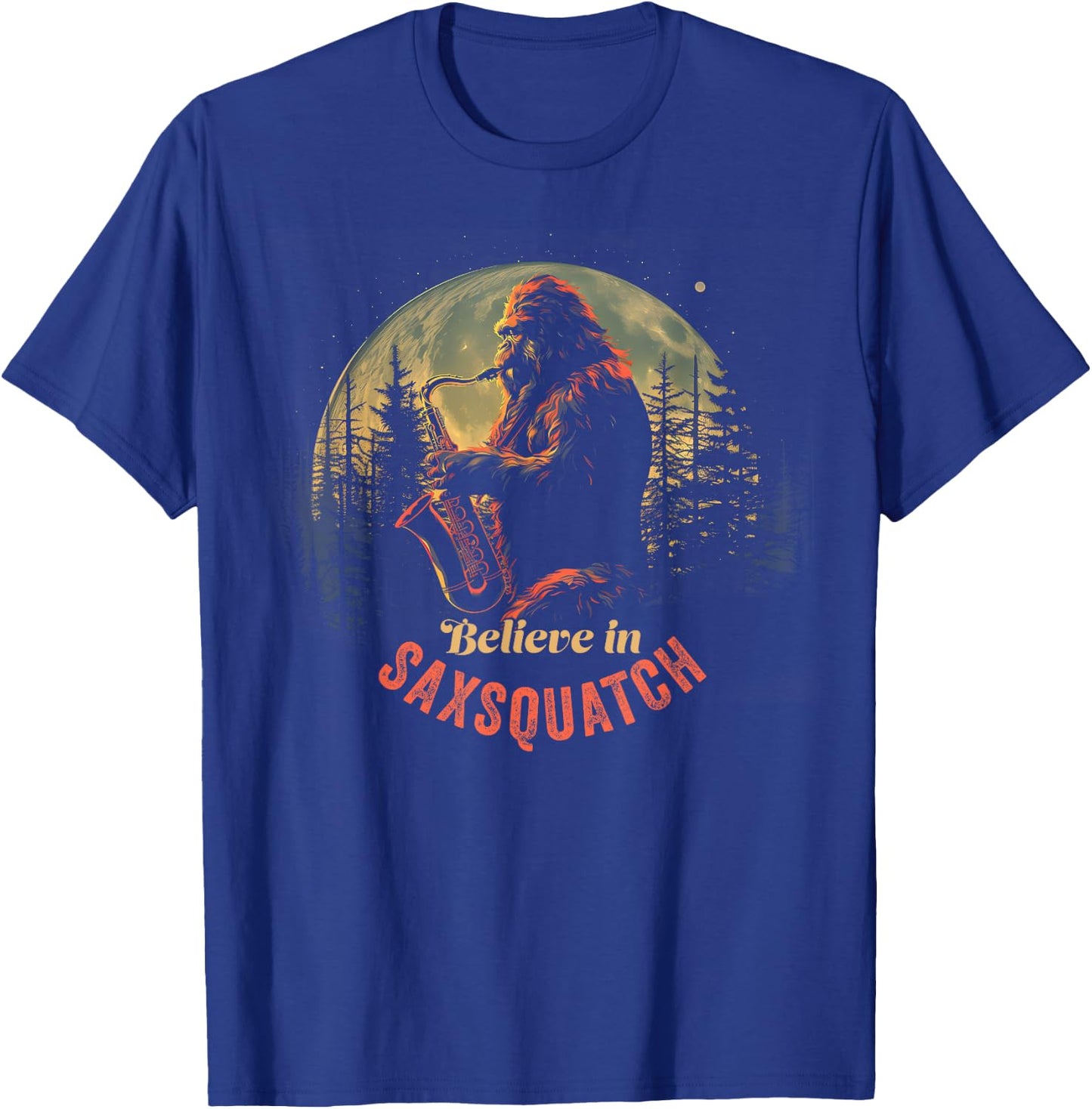 Yeti Bigfoot Playing Saxophone Sax-Squatch T-Shirt - T-Shirt | Royal