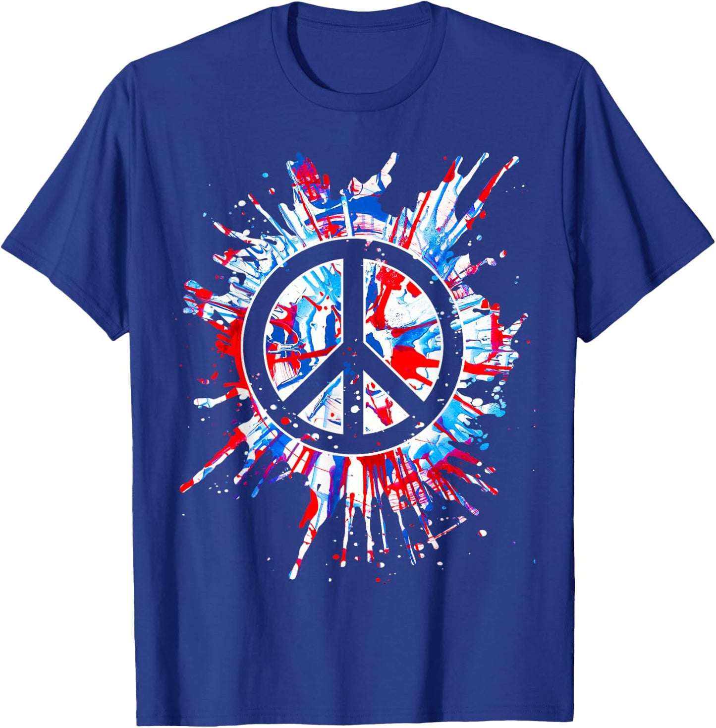 Peace Sign Red White Blue Patriotic Hippie Tie Dye T-Shirt - T-Shirt | Royal