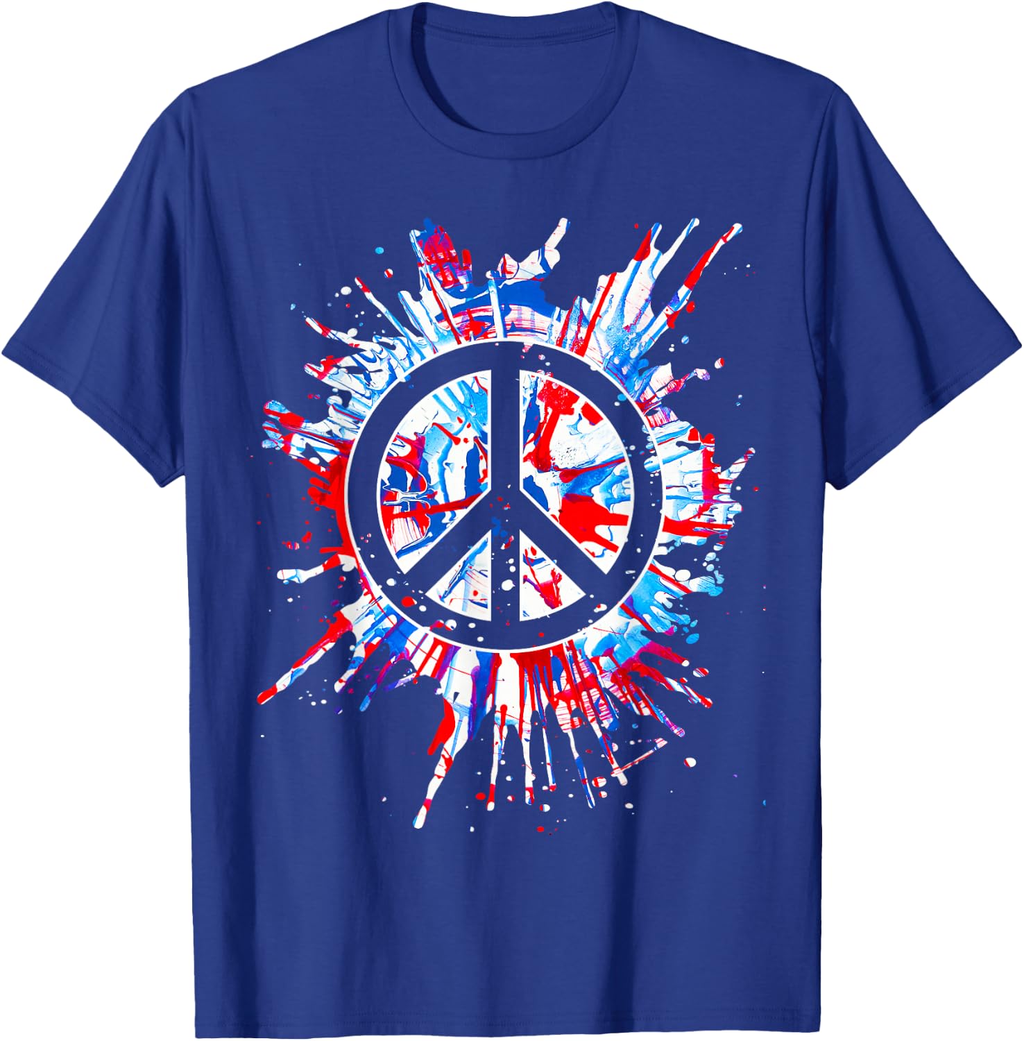 Peace Sign Red White Blue Patriotic Hippie Tie Dye T-Shirt - T-Shirt | Royal