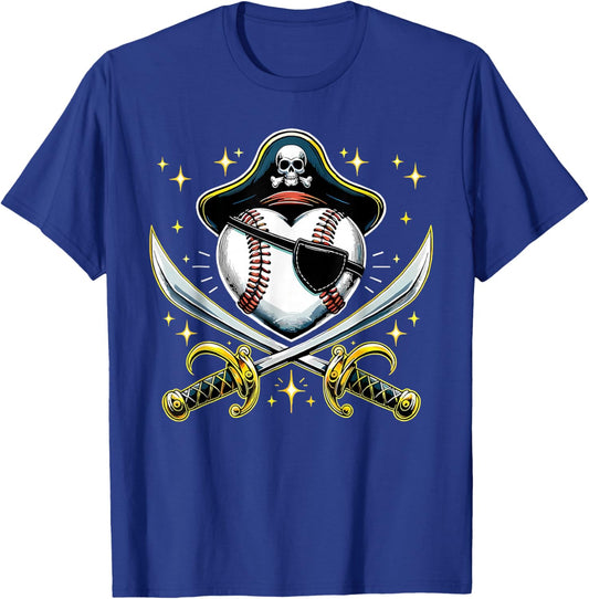 Baseball Pirate Hat Halloween Sports Fan Player Kids Boys T-Shirt - T-Shirt | Royal