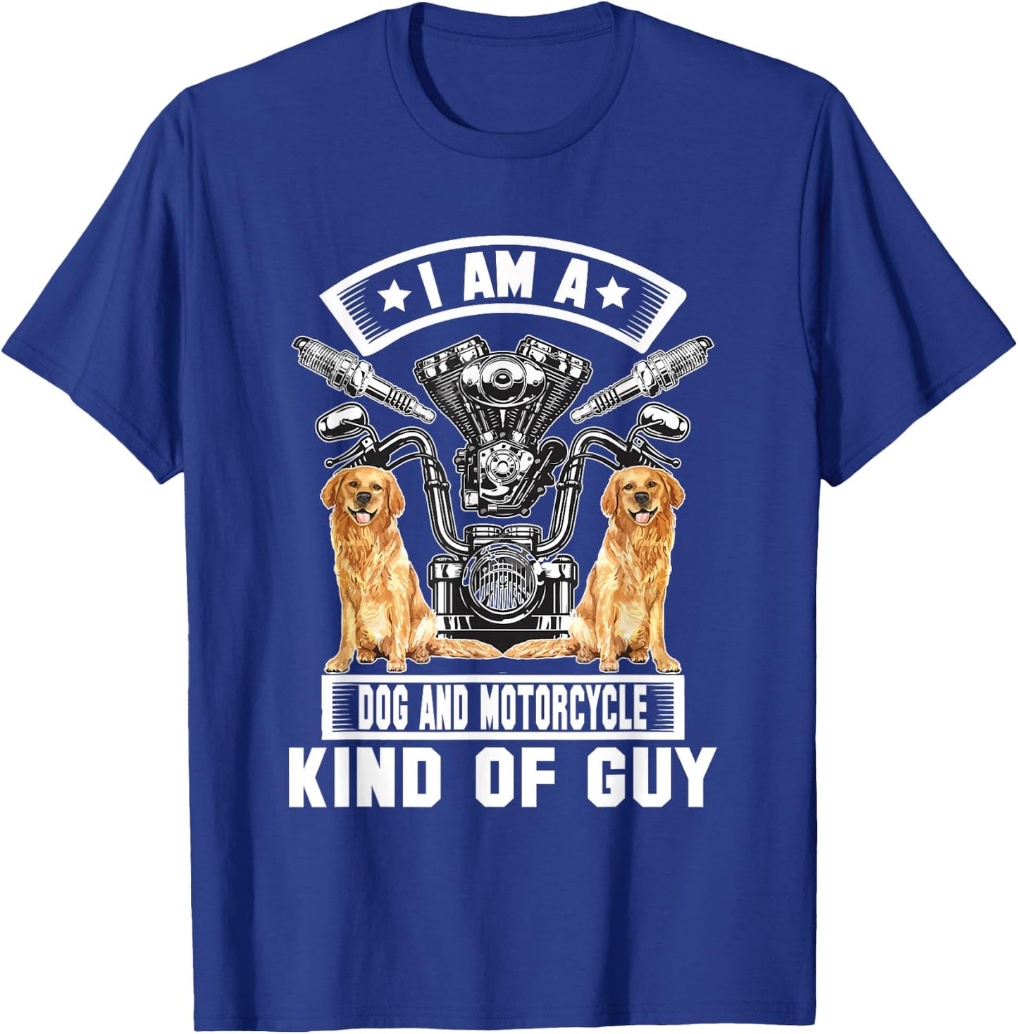 Motorcycle And Dog Bike Riding Dad Biker Labrador Men Women T-Shirt - T-Shirt | Royal