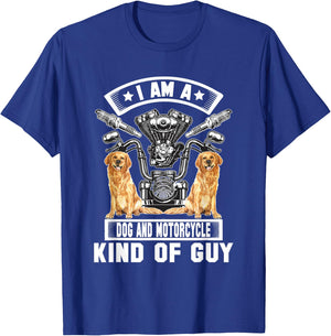 Motorcycle And Dog Bike Riding Dad Biker Labrador Men Women T-Shirt - T-Shirt | Royal