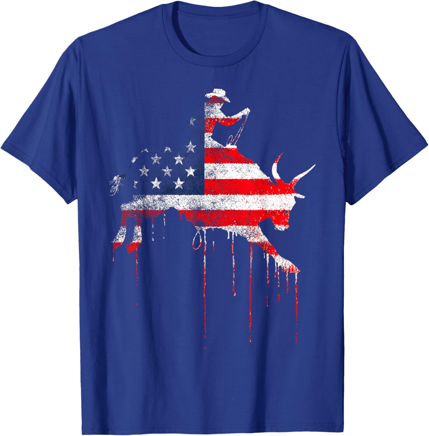 Rodeo Country Western Texas Barrel Racer American Flag USA T-Shirt - T-Shirt | Royal