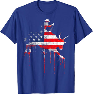 Rodeo Country Western Texas Barrel Racer American Flag USA T-Shirt - T-Shirt | Royal