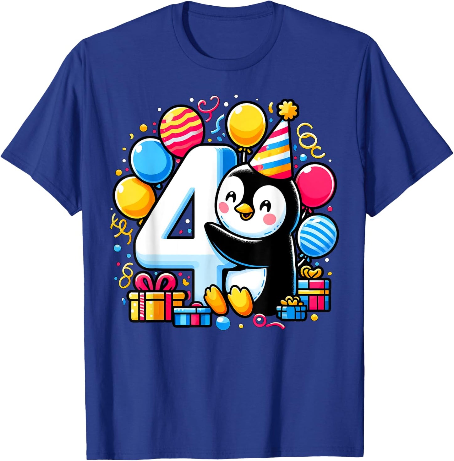 Penguin 4th birthday boy girl 4 year old fourth four Penguin T-Shirt - T-Shirt | Royal