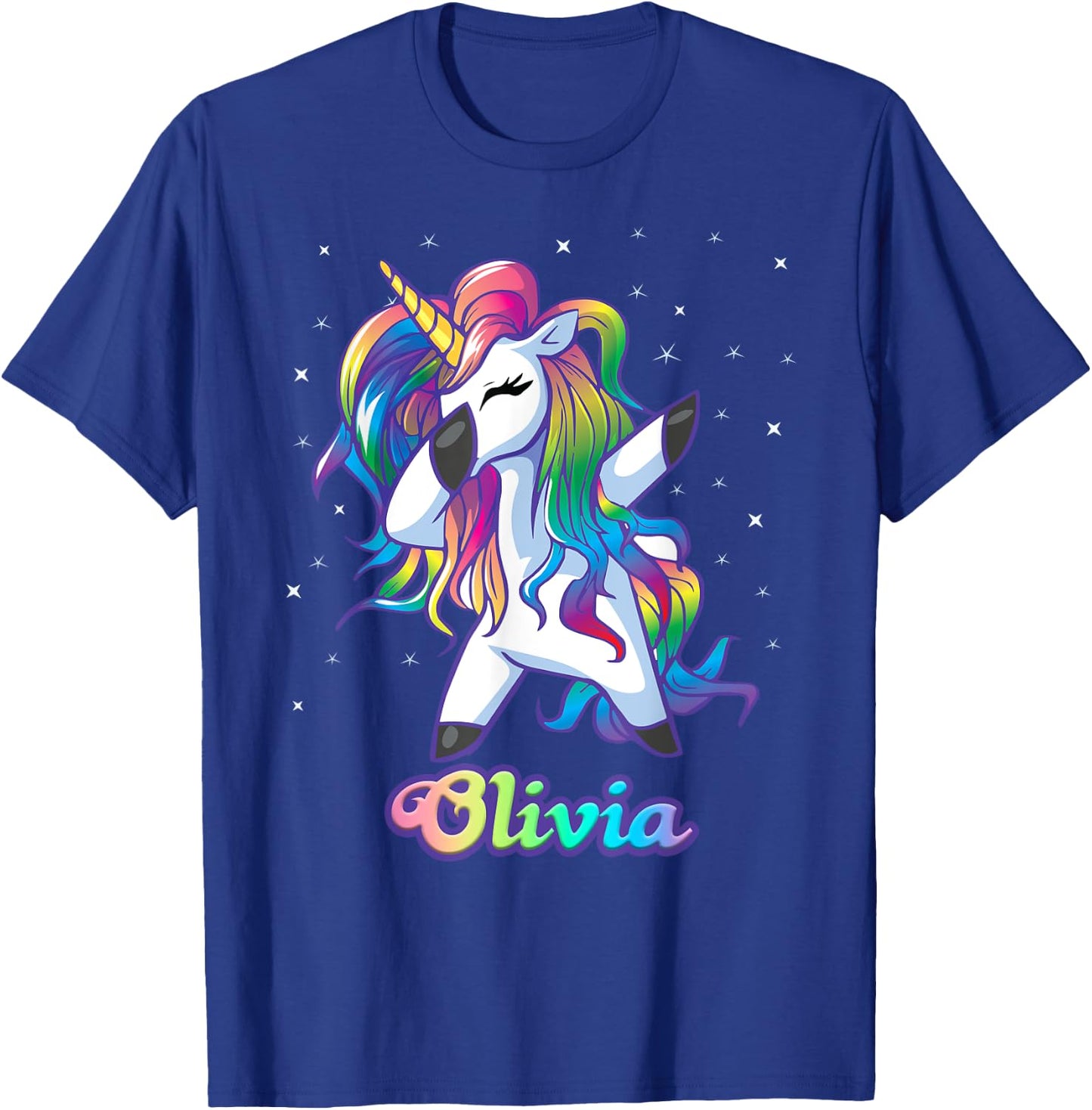 OLIVIA Name Personalized Custom Rainbow Unicorn Dabbing T-Shirt - T-Shirt | Royal