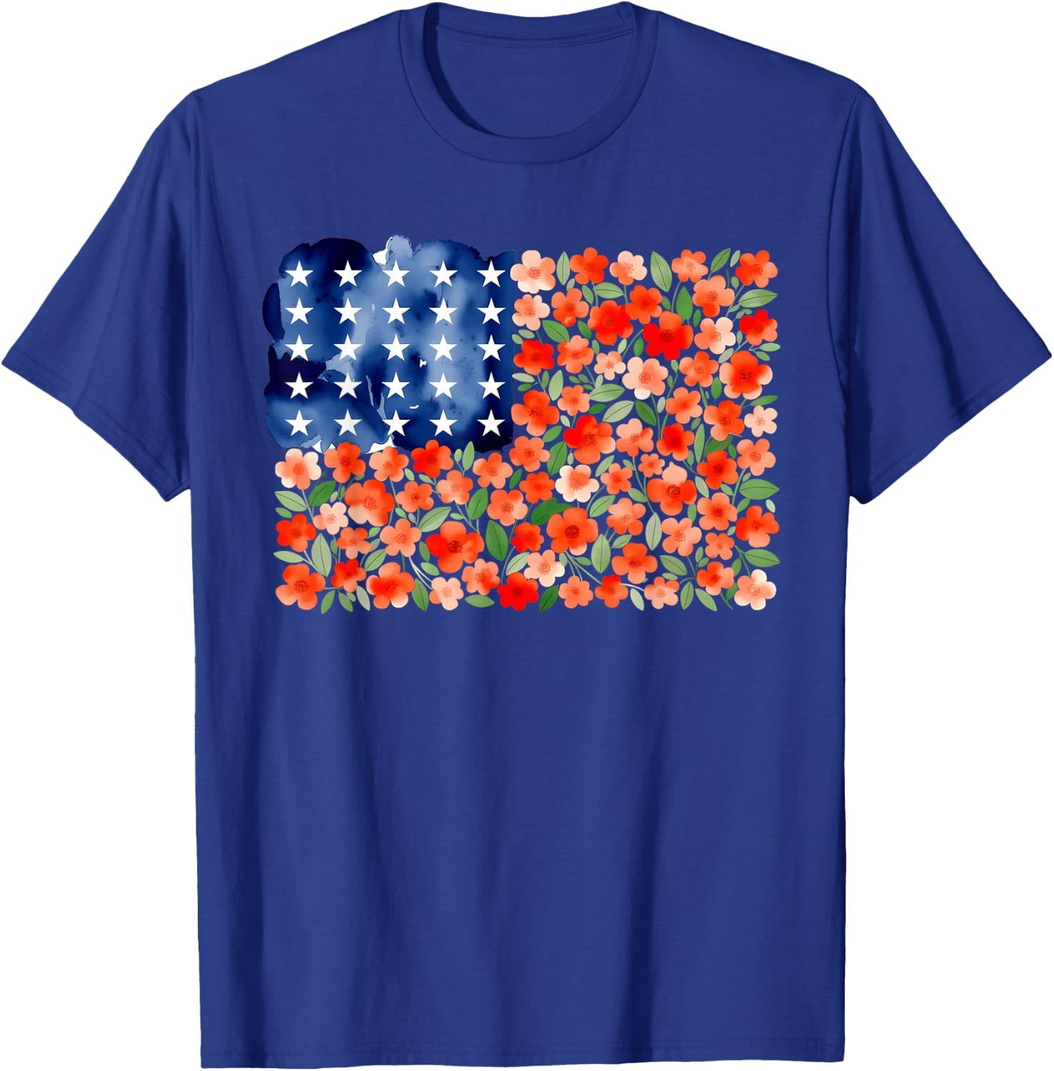 American Flag Poppy Flowers 4th of July Patriotic Men Women T-Shirt - T-Shirt | Royal