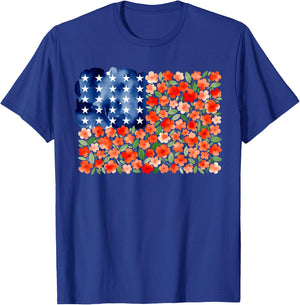 American Flag Poppy Flowers 4th of July Patriotic Men Women T-Shirt - T-Shirt | Royal