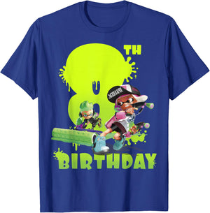 Splatoon Inkling 8th Birthday Green Splatter Portrait T-Shirt - T-Shirt | Royal