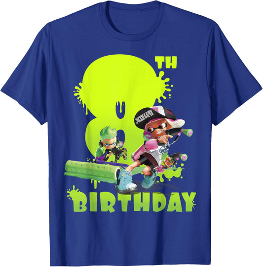 Splatoon Inkling 8th Birthday Green Splatter Portrait T-Shirt - T-Shirt | Royal