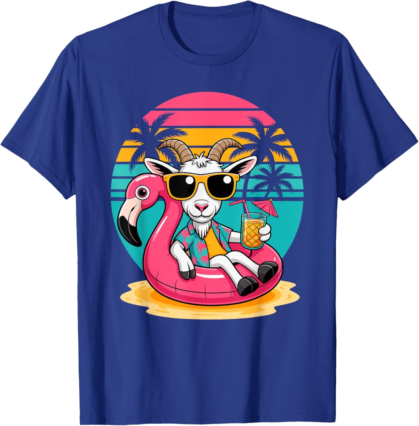 Goat Sunglasses Beach Summer Vacation Pool Float Flamingo T-Shirt - T-Shirt | Royal