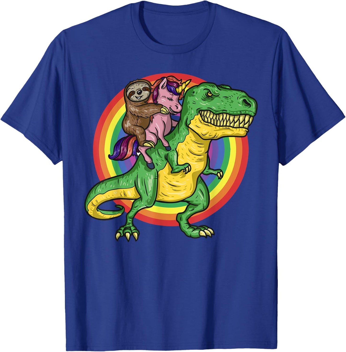 Sloth Unicorn Riding Trex Dinosaur Animal Lover Kids Gift T-Shirt - T-Shirt | Royal