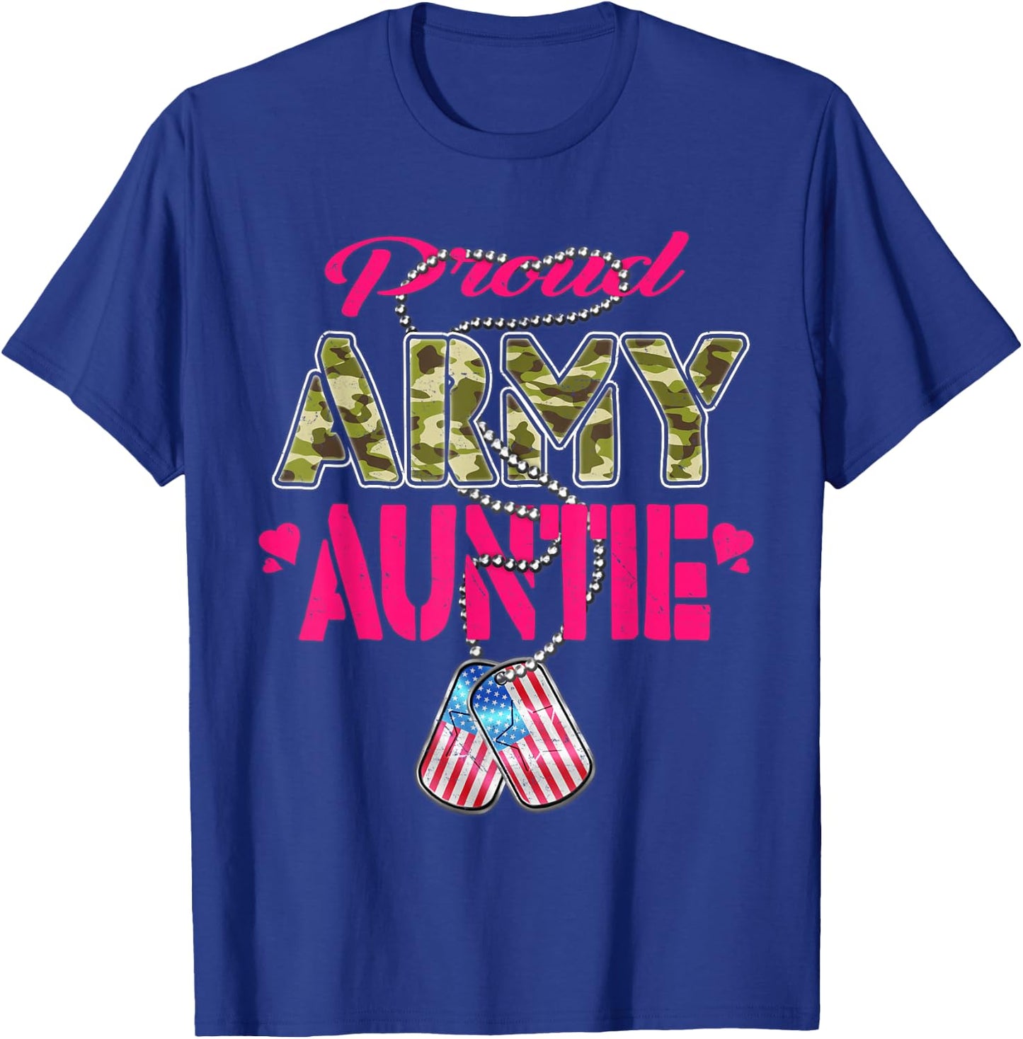 Proud Army Auntie Camo US Flag Dog Tags Pride Military Aunt T-Shirt - T-Shirt | Royal