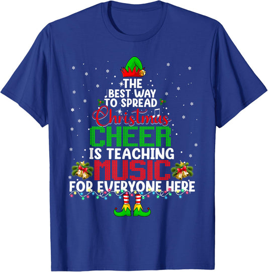 Music Teacher Christmas Shirt Elf Cheer T-Shirt - T-Shirt | Royal