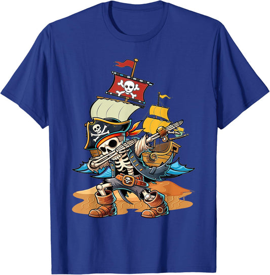 Dabbing Skeleton Pirate Kids T-Shirt - T-Shirt | Royal