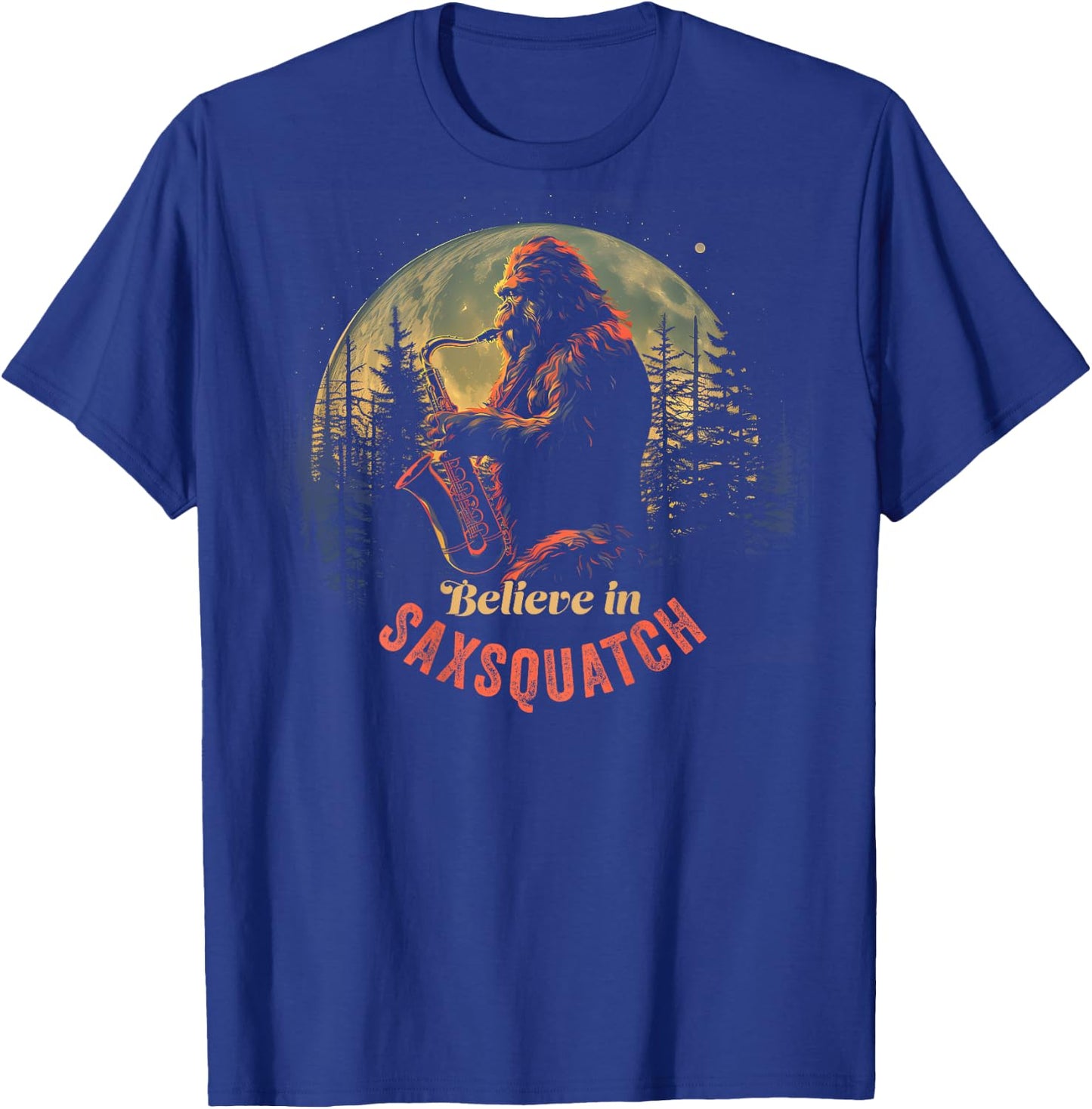 Yeti Bigfoot Playing Saxophone Sax-Squatch Back of T-Shirt - T-Shirt | Royal