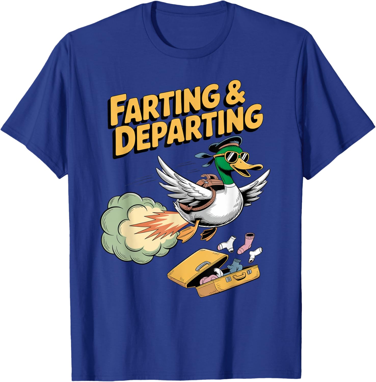 Funny Duck Farting Departing Travel Humor Airport Swap Ugly T-Shirt - T-Shirt | Royal