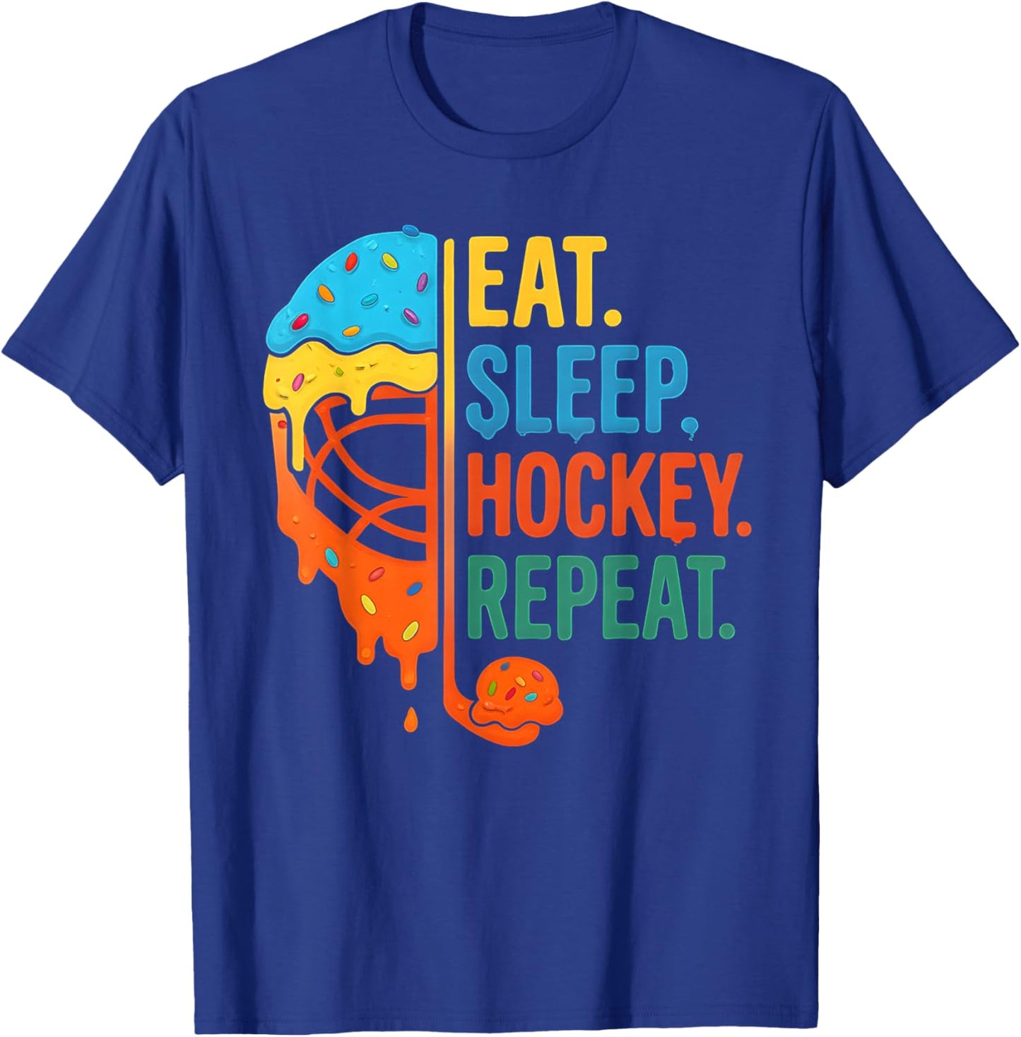 Eat Sleep Hockey Repeat Ice Cream Drip T-Shirt - T-Shirt | Royal