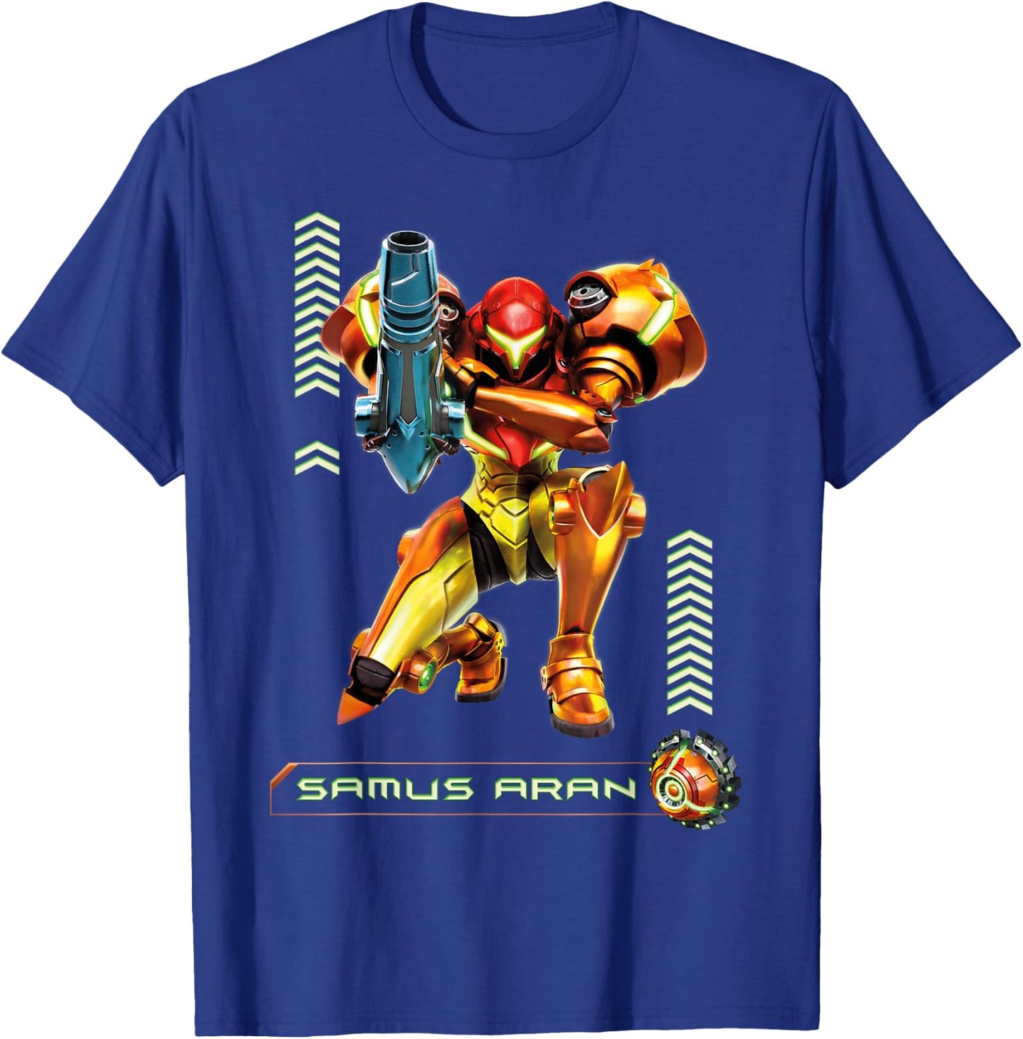 Metriod Samus Aran Kneel Blaster Detailed Graphic T-Shirt - T-Shirt | Royal