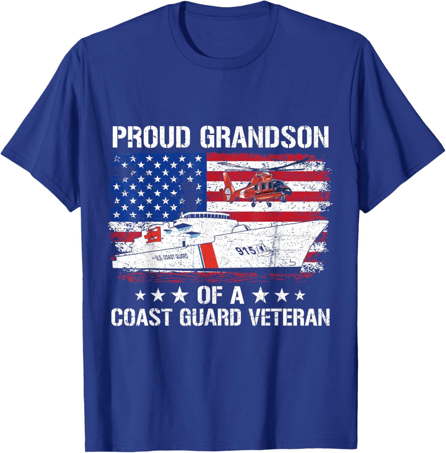 Proud Grandson Of A US Coast Guard Veteran Flag USA American T-Shirt - T-Shirt | Royal